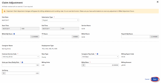 Claim Adjustment Window